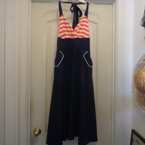 SAILORCORE FRENCH GIRL STYLE NAUTICAL BUT NICE MIDI RED WHITE BLUE SUNDRESS S - Picture 1 of 7